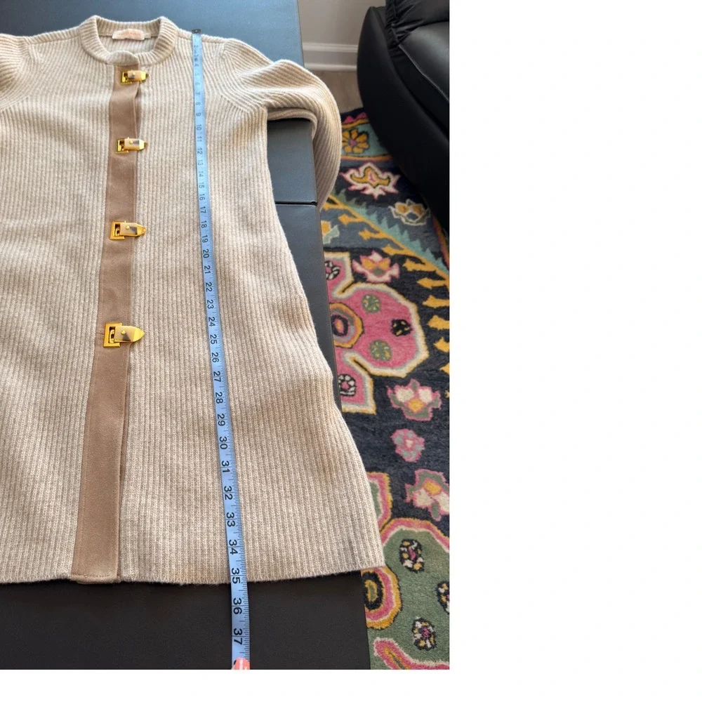 Tory Burch Rory Sweater Coat Tan Beige Cable Knit Classy Cardigan Coat Small